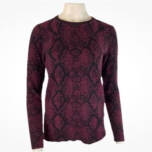 C By Bloomingdales Sz M 100% 2 Ply Cashmere Animal Print Sweater Red Black